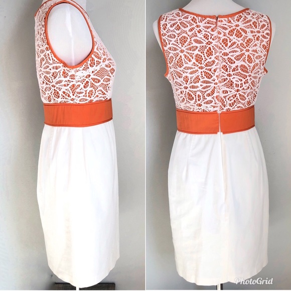 London Times Orange Lace Overlay Sheath Dress, size 10 - Picture 3 of 8